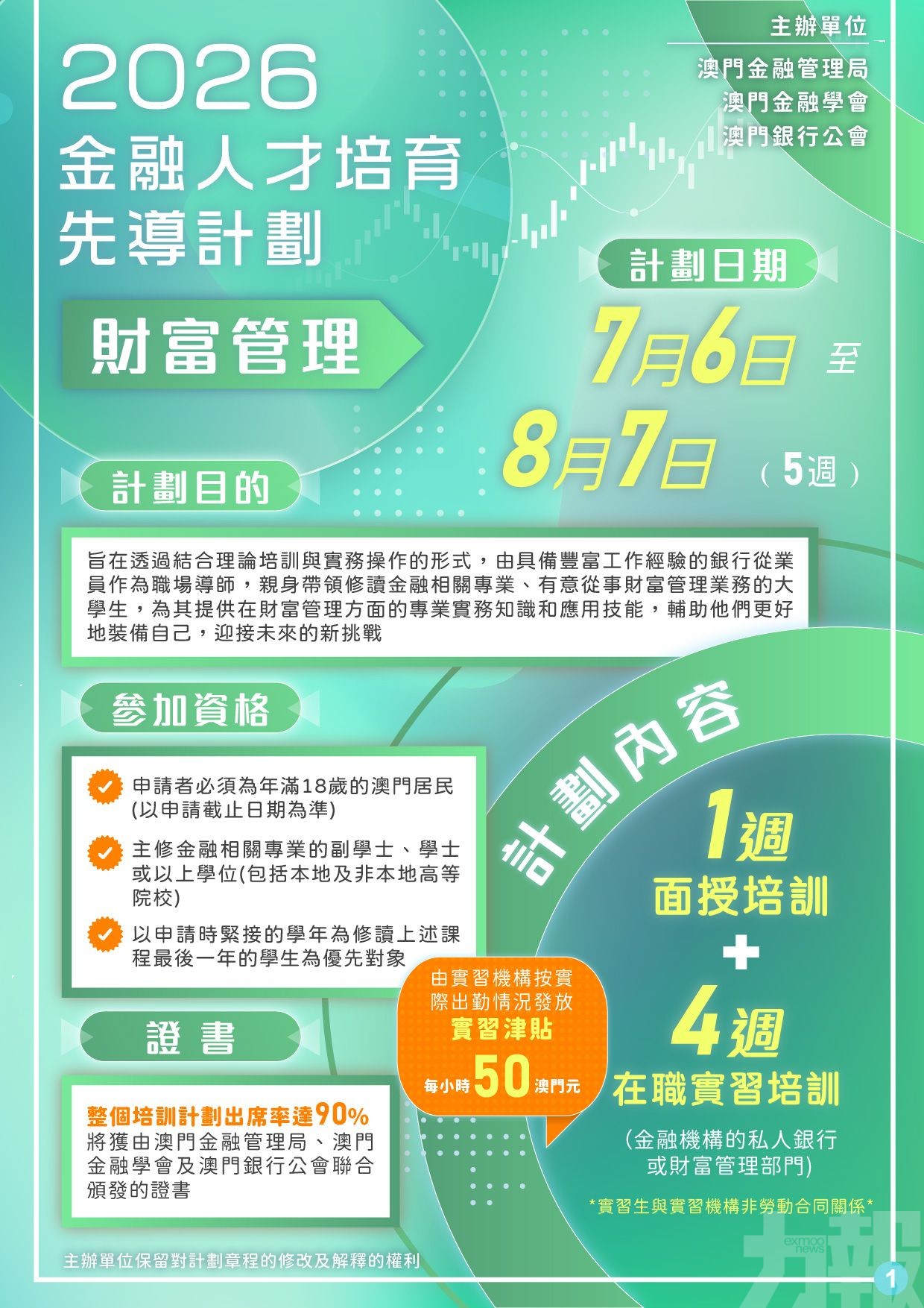 「金融人才培育先導計劃—財富管理」接受報名